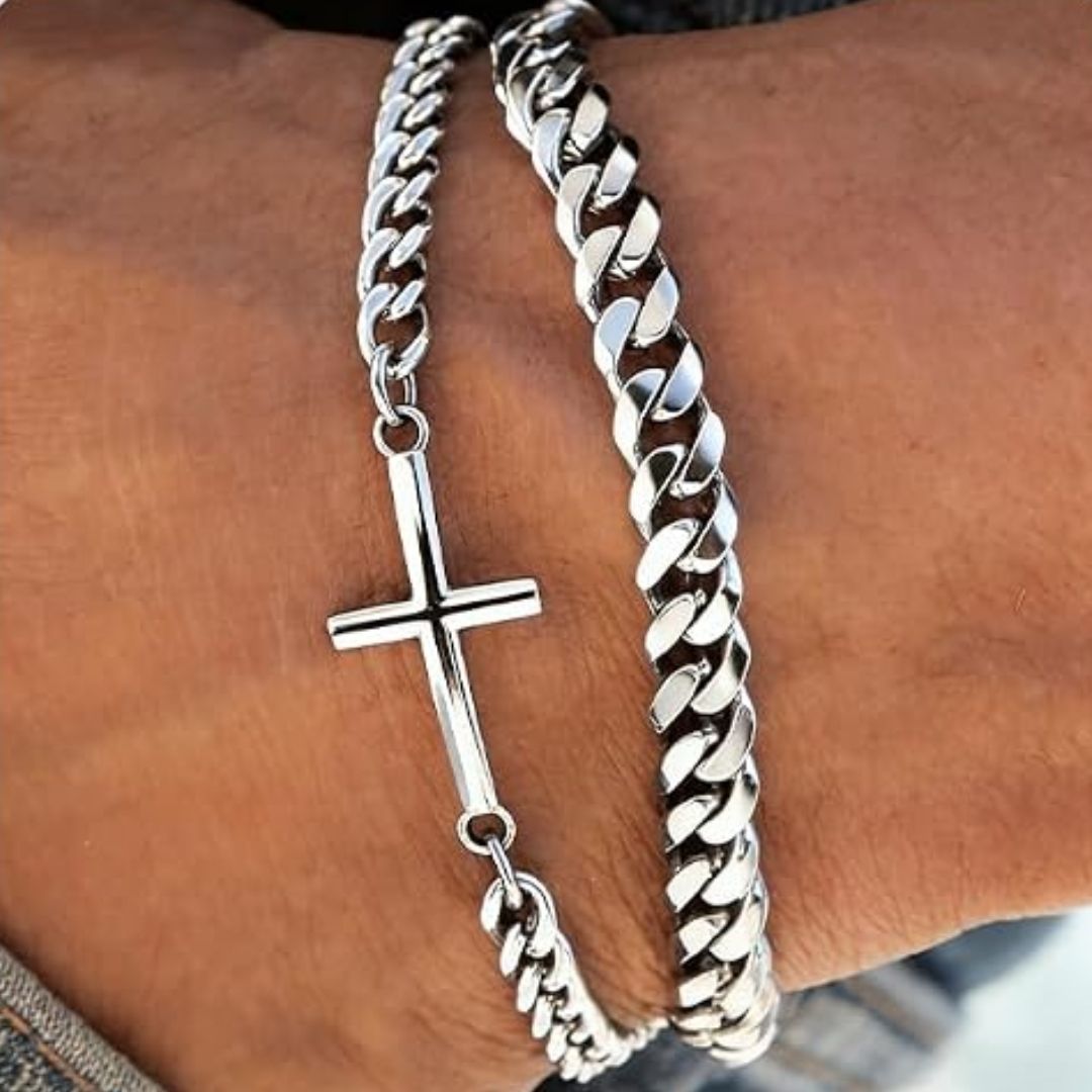 Jonas – Elegantes Panzerketten-Armband mit Kreuz-Anhänger